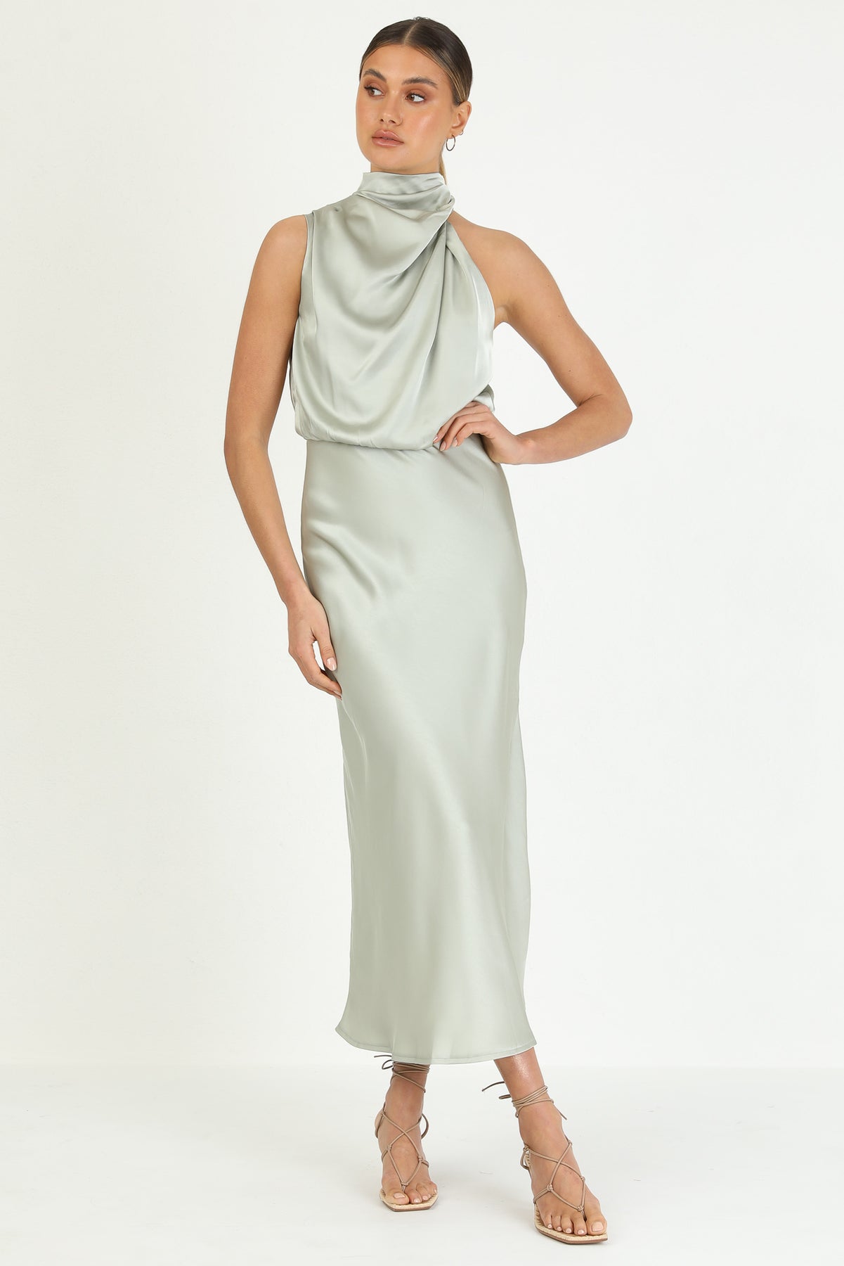 Turtleneck Sleeveless Satin Midi Dresses-Hayhty.All Rights Reserved.