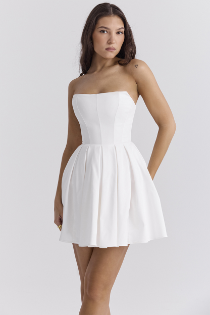 Boat Neck Corset A-Line Mini Tube Dresses-White-Hayhty.All Rights Reserved.
