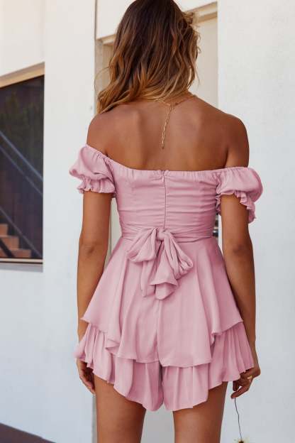 Off Shoulder Short Sleeve Jumpsuit-Hayhty.All Rights Reserved.