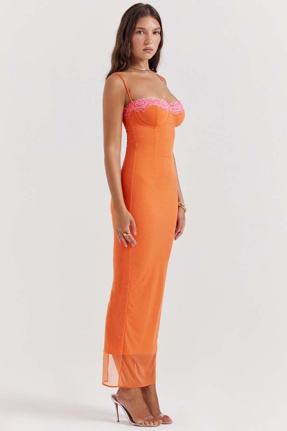 Mesh Floral Patchwork Corset Cami Bodycon Slit Maxi Dresses-Hayhty.All Rights Reserved.