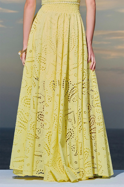Hollow Out Pattern Sleeveless Crop Top High Waist Maxi Skirt Matching Set-Blue-Hayhty.All Rights Reserved.