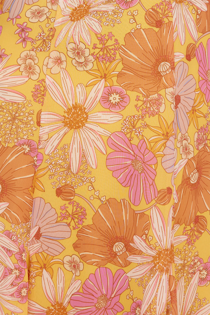 Floral Print Boat Neckline Tie Up Wide Strap A-Line Midi Dresses-Orange-Hayhty.All Rights Reserved.