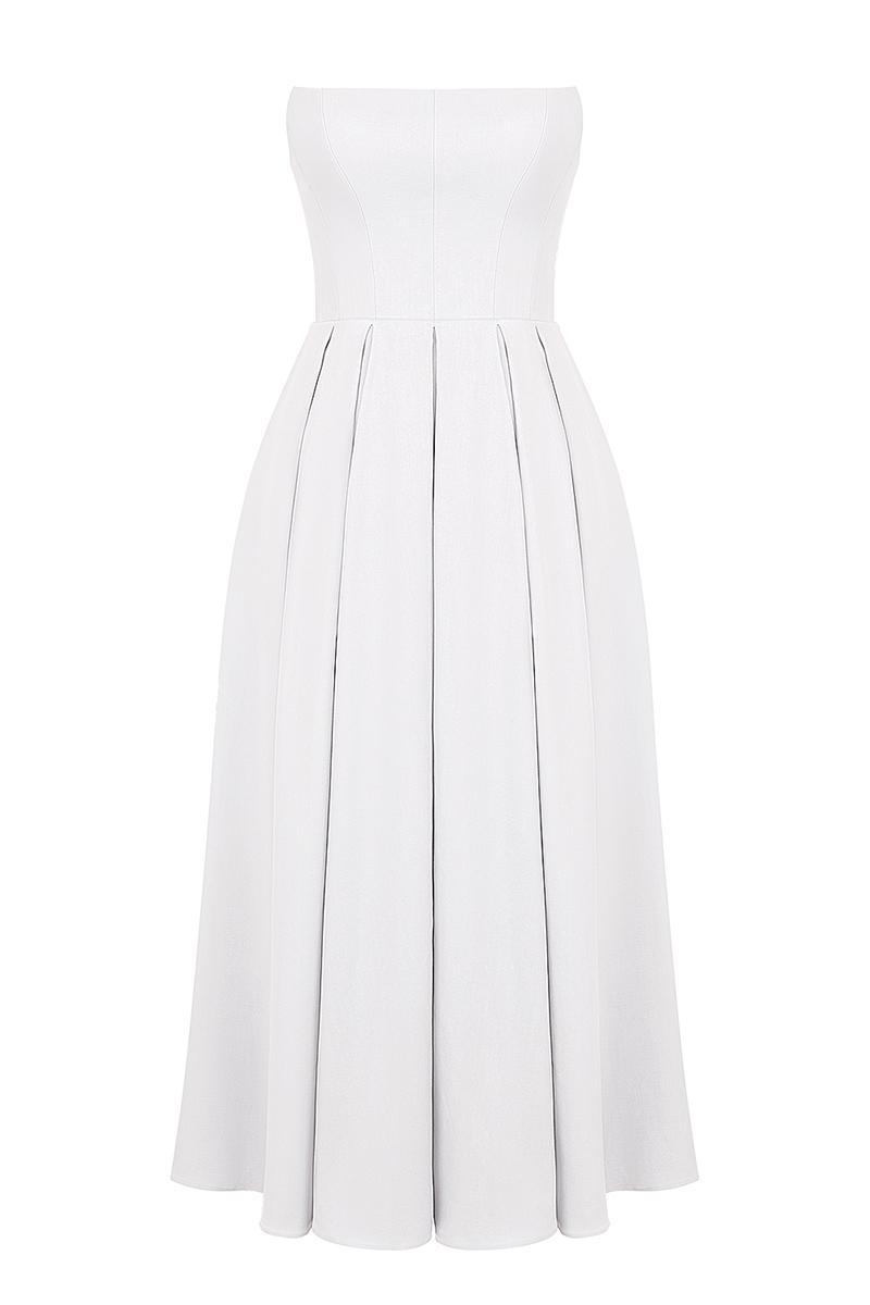 Elegant Strapless Corset Back Zipper Pleated Midi Dresses-White-Hayhty.All Rights Reserved.
