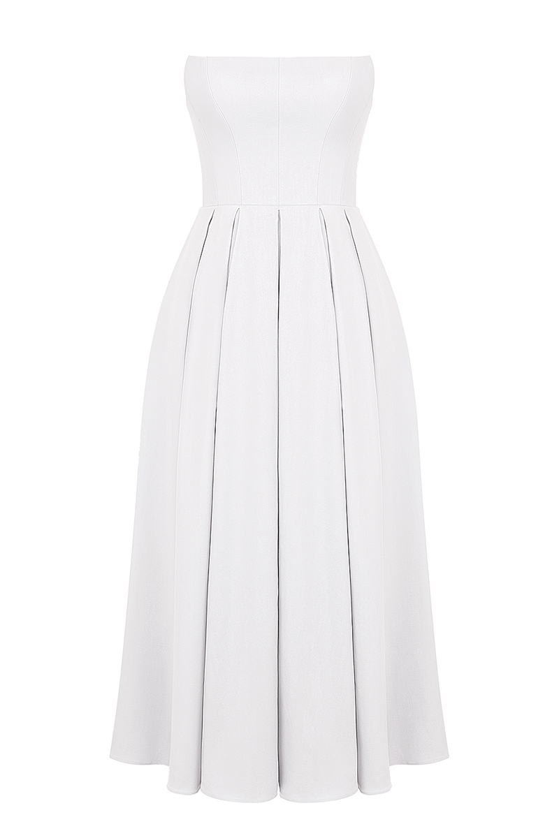 Elegant Strapless Corset Back Zipper Pleated Midi Dresses-White-Hayhty.All Rights Reserved.