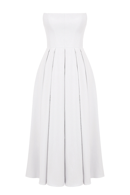 Elegant Strapless Corset Back Zipper Pleated Midi Dresses-White-Hayhty.All Rights Reserved.