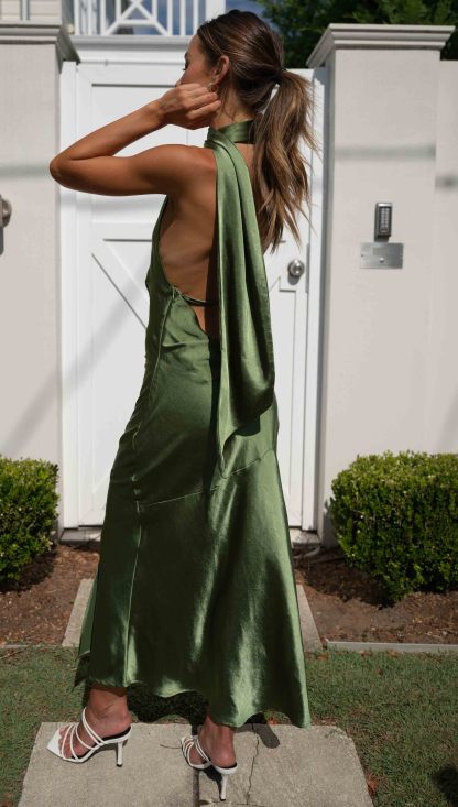 High Halter Open Back Slit Midi Dresses-Hayhty.All Rights Reserved.