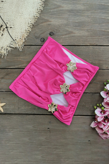Metal Flower Decor Hollow Out One-Piece Swimsuit Mini Skirt Bikini Set-Black-Hayhty.All Rights Reserved.