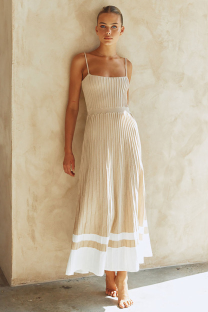 Knit Boat Neck Spaghetti Strap A-Line Vacation Midi Dress-Hayhty.All Rights Reserved.