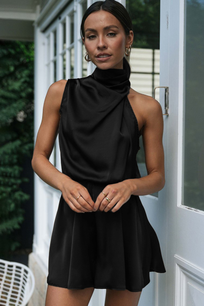 Sleeveless High Neckline Cut Out Romper Casual Jumpsuit-Hayhty.All Rights Reserved.