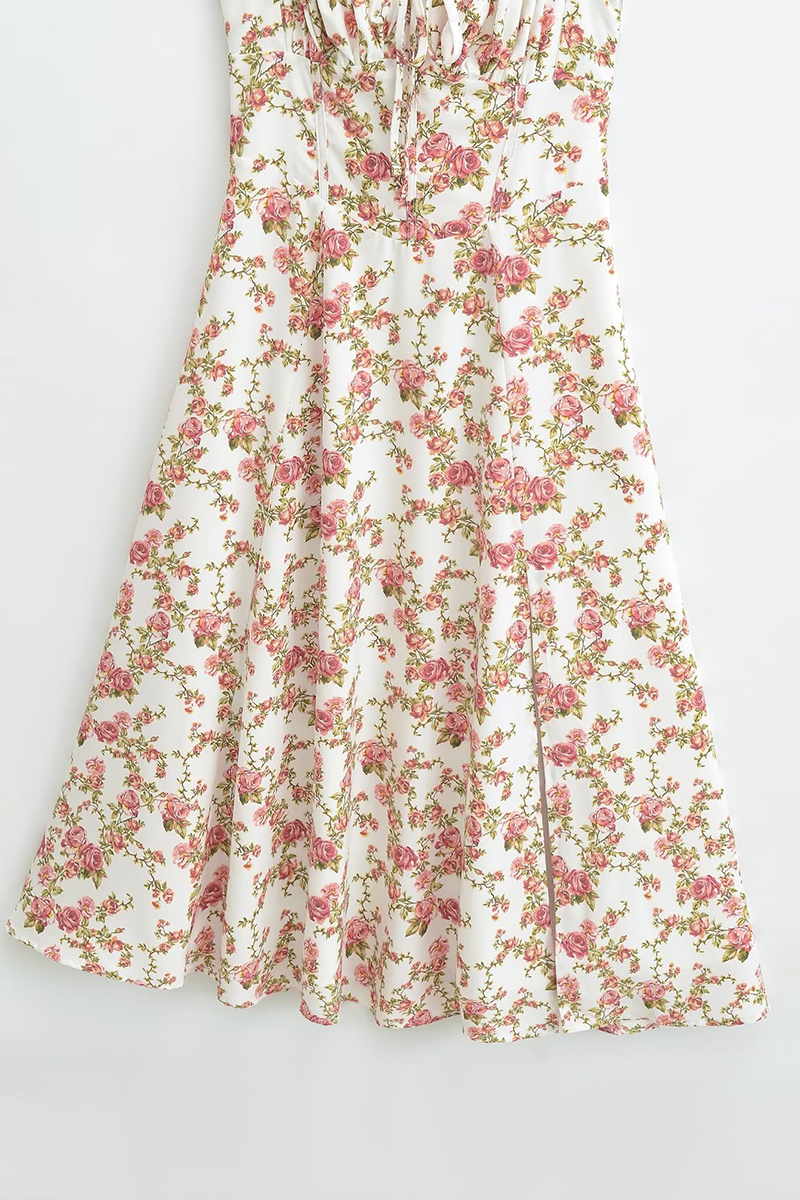 Tied Up Lace Up Floral Print Slit A-Line Vacation Slip Midi Dress-Hayhty.All Rights Reserved.