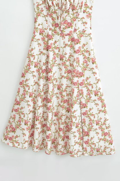 Tied Up Lace Up Floral Print Slit A-Line Vacation Slip Midi Dress-Hayhty.All Rights Reserved.