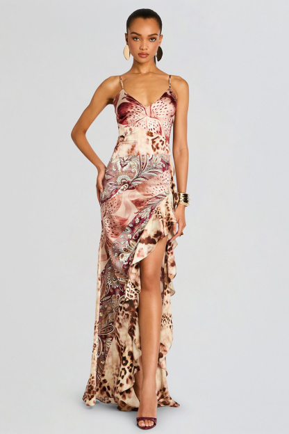 Leopard Mixed Print High Slit Backless Maxi Slip Dresses-Beige-Hayhty.All Rights Reserved.