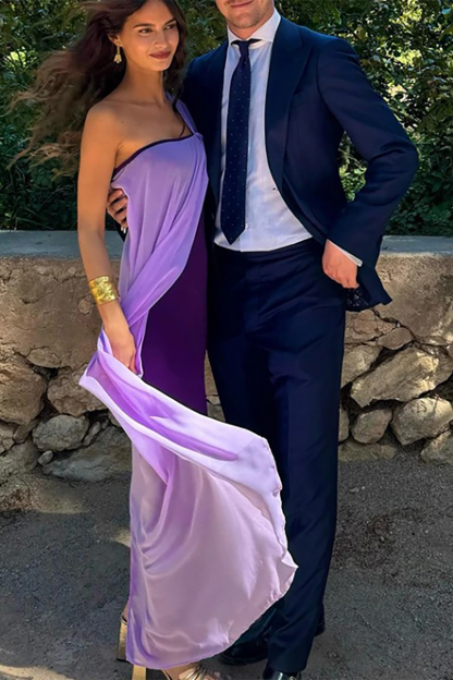 Chiffon Patchwork One Shoulder Sleeveless Asymmetric Maxi Dresses-Purple-Hayhty.All Rights Reserved.