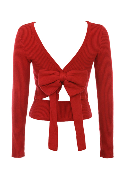 Pit Knit Long Sleeve Ribbon Back Crop Top Solid Midi Skirt Matching Set-Red-Hayhty.All Rights Reserved.