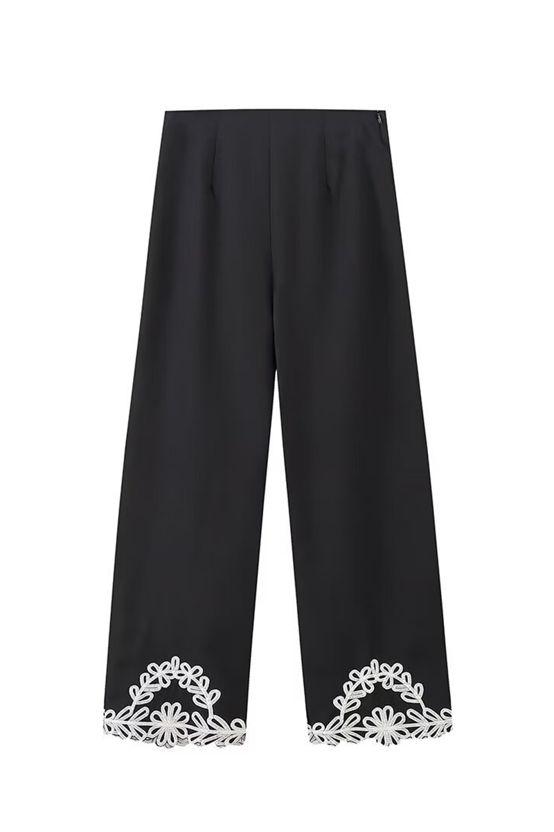 Embroidery V Neck Vest Wide Leg Pants Matching Set-Black-Hayhty.All Rights Reserved.