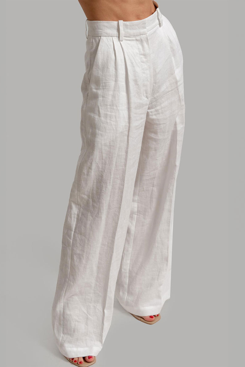 Solid Color V Neck Vest Wide Leg Casual Pants Matching Set-White-Hayhty.All Rights Reserved.