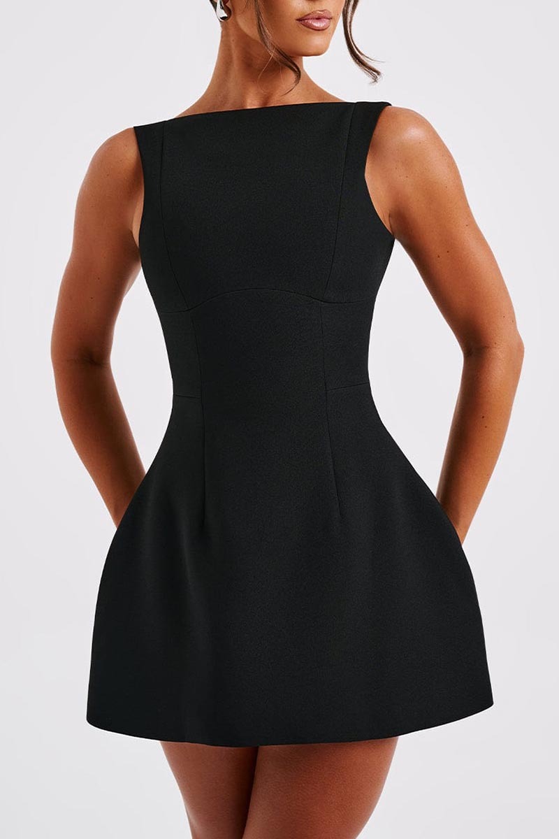Solid Color A-Line Backless Mini Tank Dresses-White-Hayhty.All Rights Reserved.