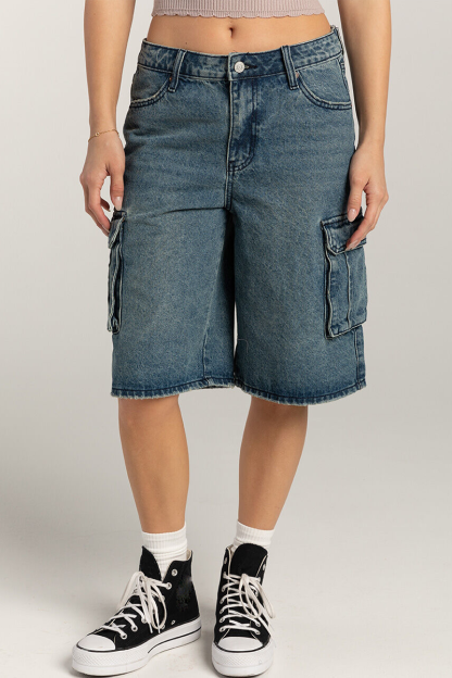 Low-Rise Wide Leg Pockets Casual Denim Fifth Pants-LightBlue-Hayhty.All Rights Reserved.
