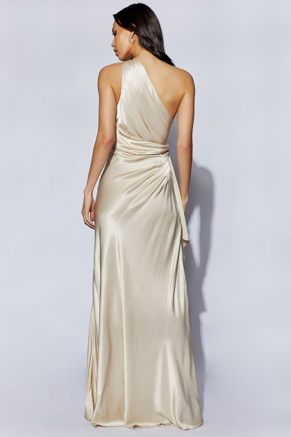 One Shoulder Drape Trim Prom Satin Maxi Dresses-Hayhty.All Rights Reserved.
