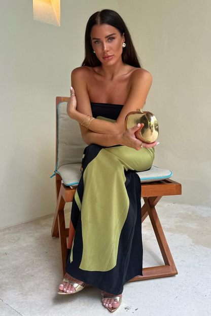 Floral Print Boat Neck Maxi Tube Dresses-Green-Hayhty.All Rights Reserved.