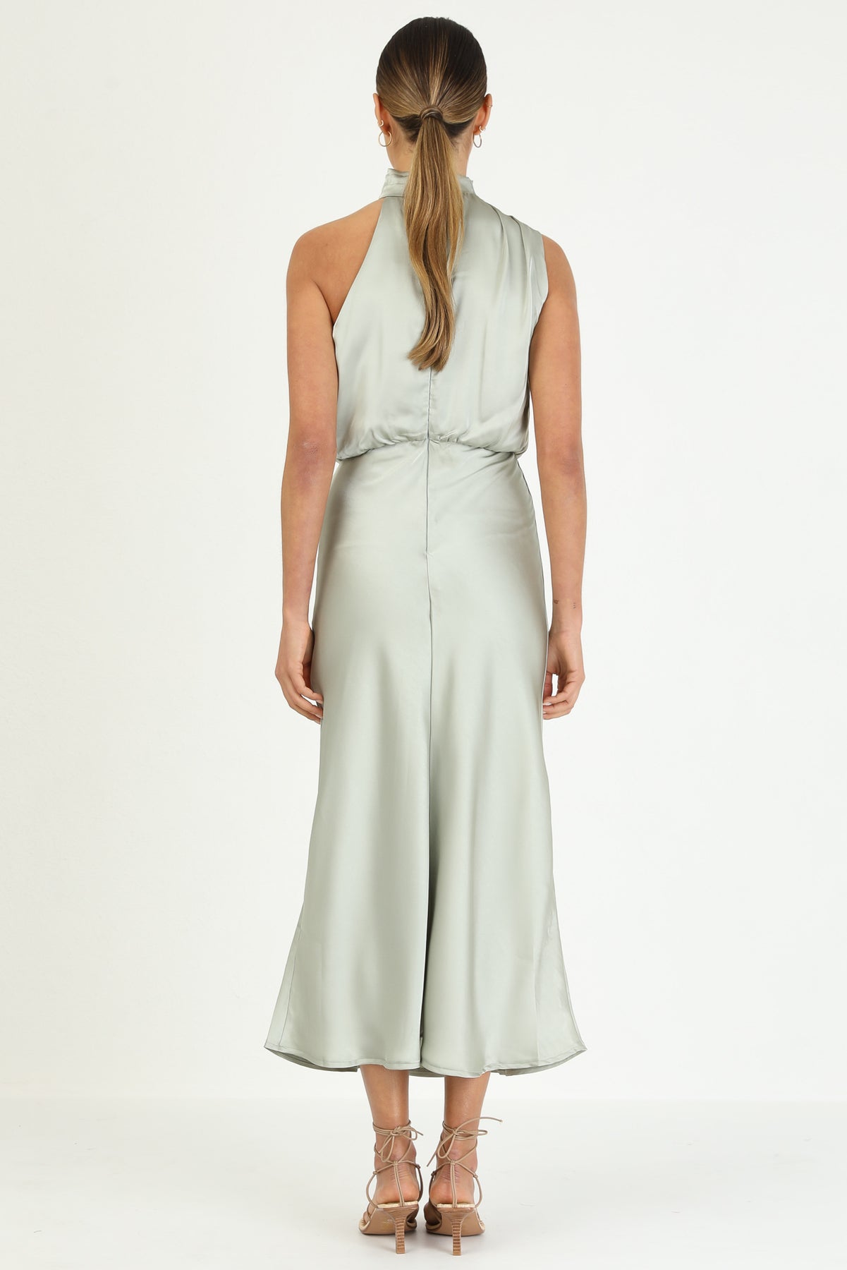 Turtleneck Sleeveless Satin Midi Dresses-Hayhty.All Rights Reserved.
