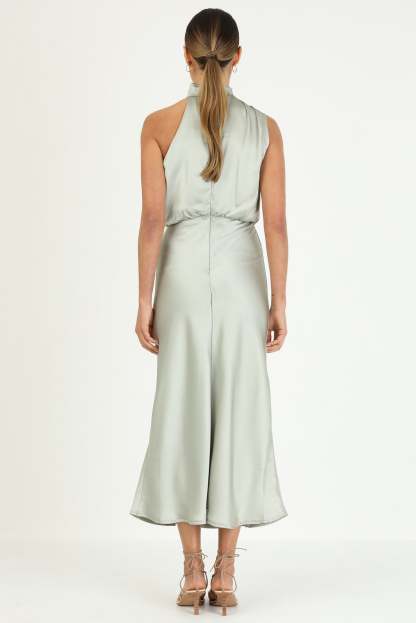 Turtleneck Sleeveless Satin Midi Dresses-Hayhty.All Rights Reserved.