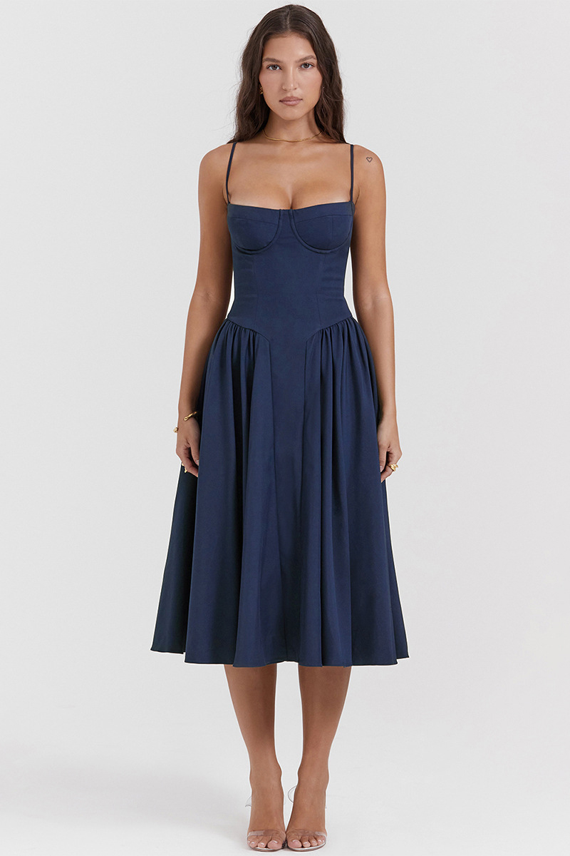 Elegant Cinch Waist Pleated Formal Party Slip Midi Dresses-Beige-Hayhty.All Rights Reserved.