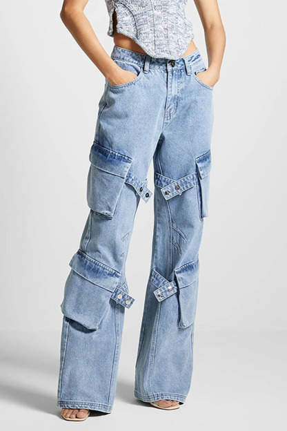 Straight Leg Pockets Daily Denim Jeans-Blue-Hayhty.All Rights Reserved.