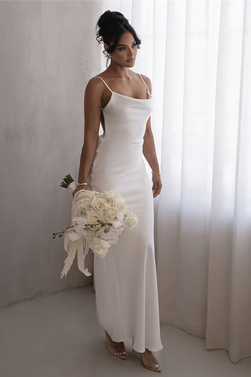 Open Back Draped Trim 3D Flower Decor Bridesmaid Slip Maxi Dresses-Green-Hayhty.All Rights Reserved.