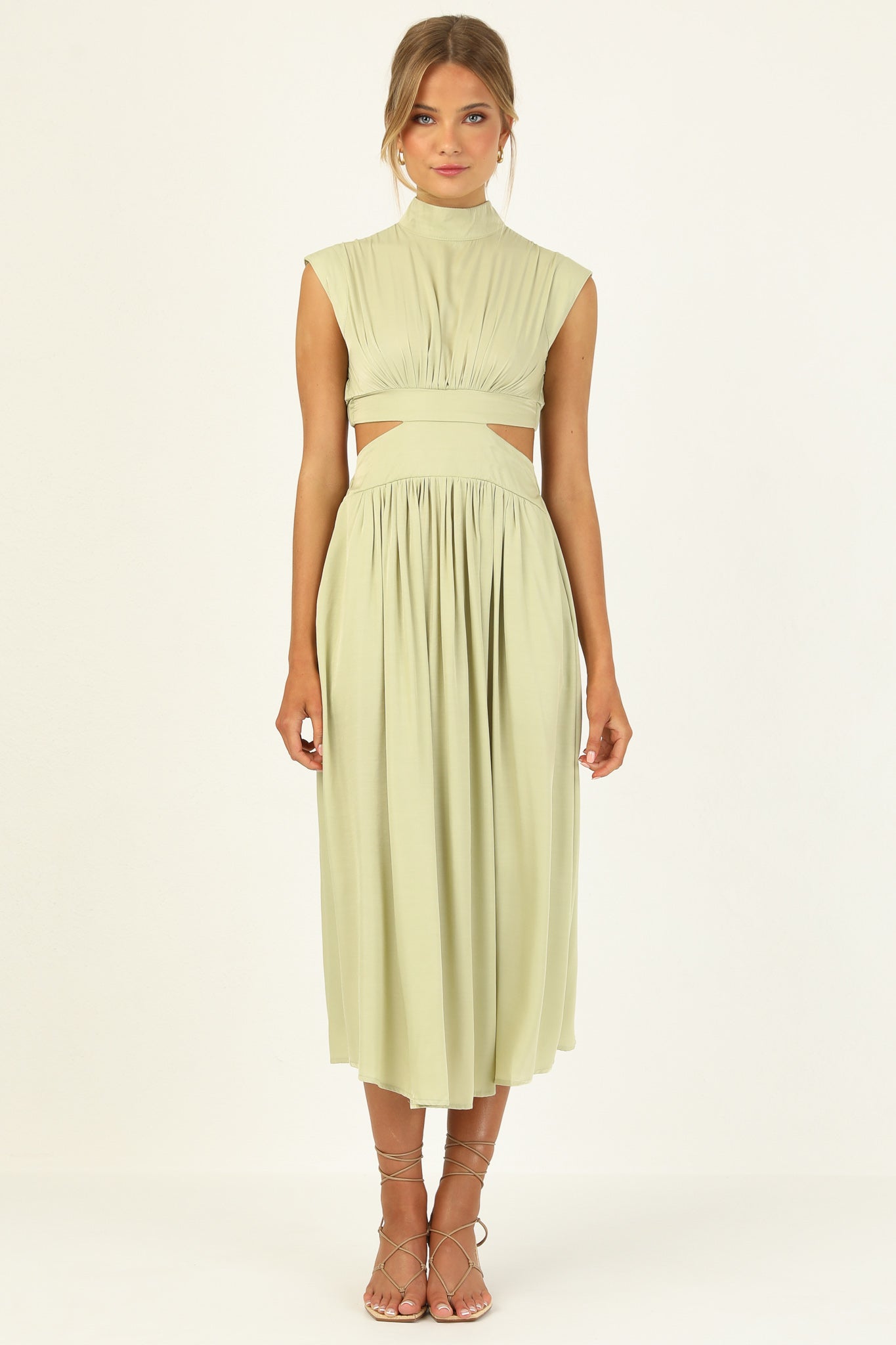 Stand Collar Sleeveless Open Waist Dress Maxi Dresses-Hayhty.All Rights Reserved.