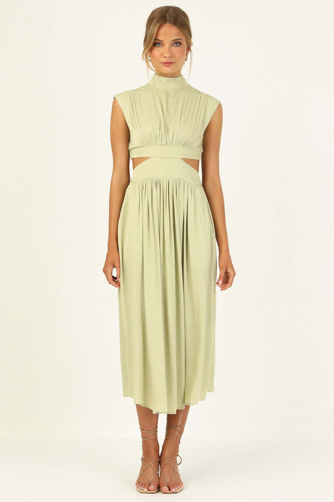 Stand Collar Sleeveless Open Waist Dress Maxi Dresses-Hayhty.All Rights Reserved.