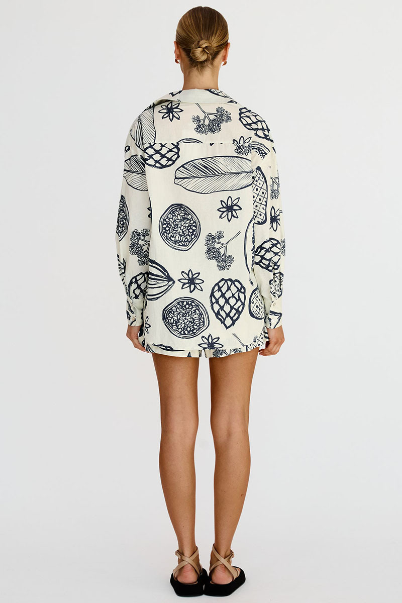 Floral Fruit Print Long Sleeve Shirt Casual Short Two Piece Set-Hayhty.All Rights Reserved.