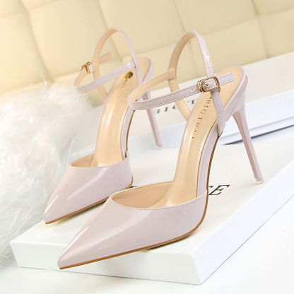 Burnished Plain Pointy Toe Ankle Strap Buckle Stiletto Heels-Hayhty.All Rights Reserved.