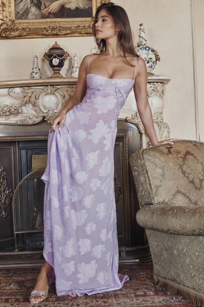Elegant Floral Print Quilted Lace Up Back Formal Party Flowy Maxi Dresses-Green-Hayhty.All Rights Reserved.
