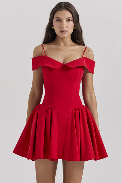 Cold Shoulder Corset A-Line Pleated Hem Cocktail Party Slip Mini Dresses-Black-Hayhty.All Rights Reserved.