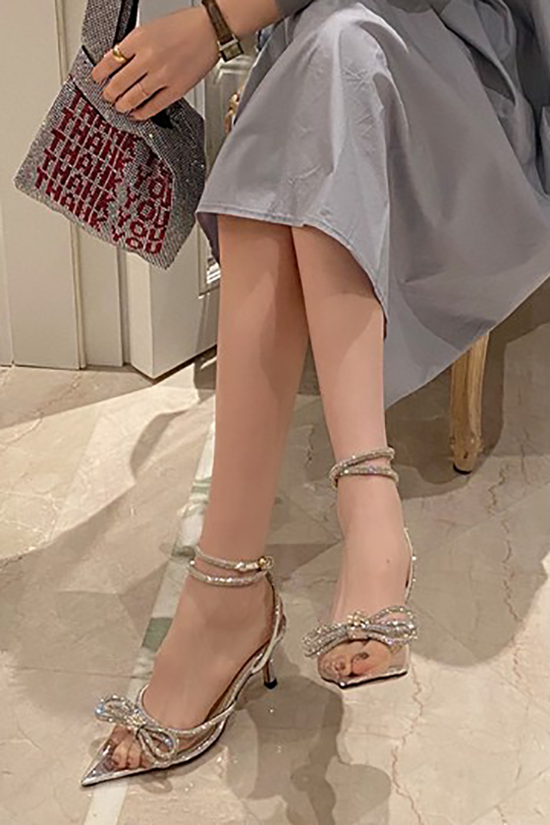 Rhinestone Bow Patchwork Pointy High Heel Sandals-Hayhty.All Rights Reserved.