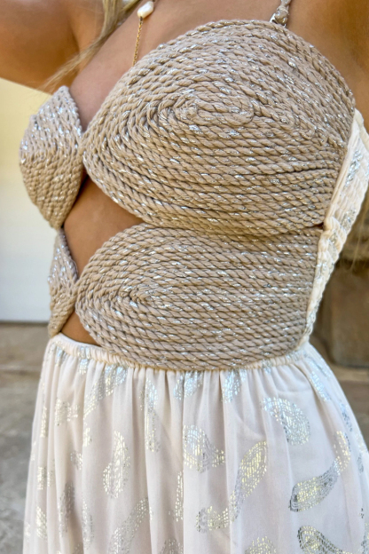 Braided Chest A-Line Side Slit Flowy Maxi Strappy Dresses-Beige-Hayhty.All Rights Reserved.