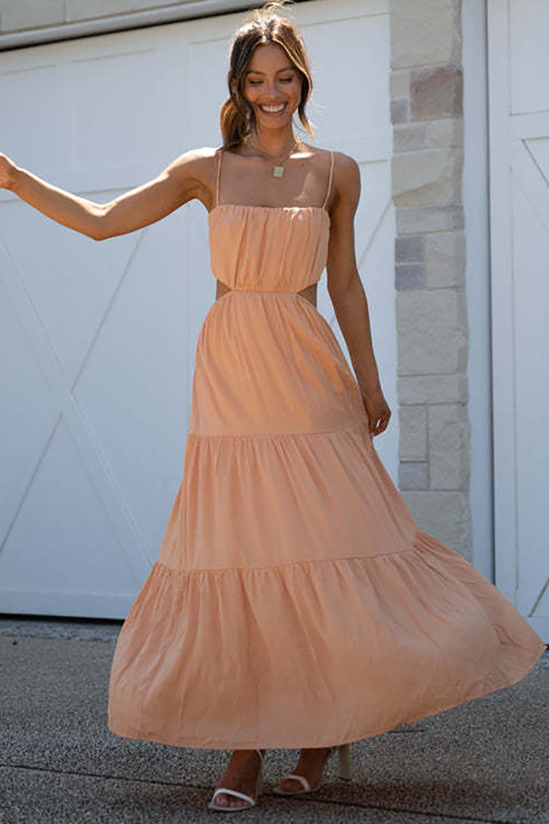 Ruched Cut Out Tiered Hem Vacation Slip Maxi Dress-Hayhty.All Rights Reserved.