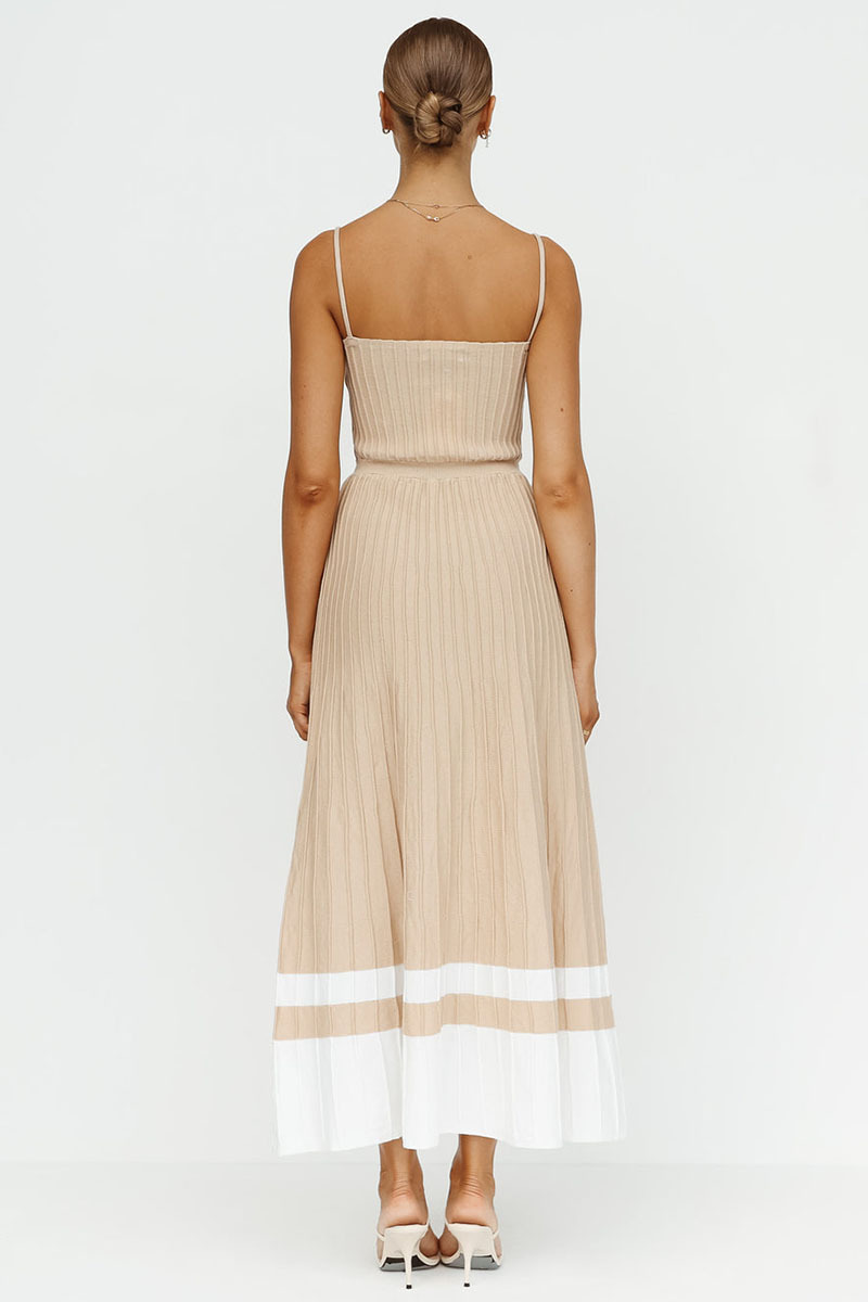 Knit Boat Neck Spaghetti Strap A-Line Vacation Midi Dress-Hayhty.All Rights Reserved.