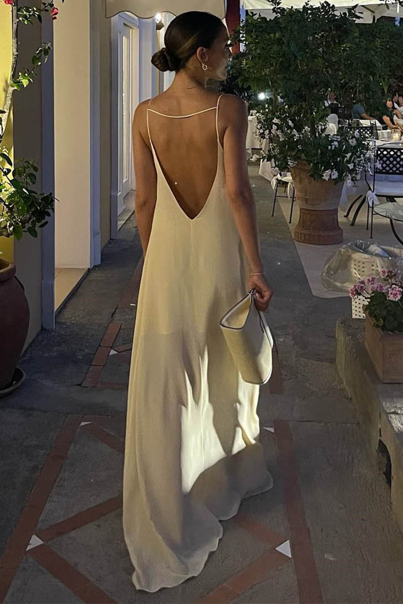 Cutout Spaghetti Strap Open Back Loose Fit Sleeveless Maxi Dresses-Beige-Hayhty.All Rights Reserved.