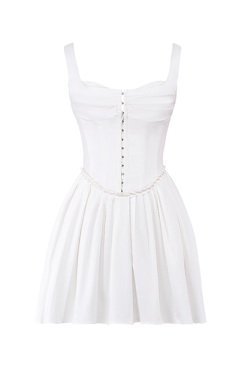 Sleeveless Single-Breasted Corset A-Line Mini Dresses-White-Hayhty.All Rights Reserved.