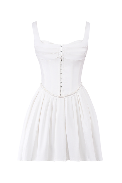 Sleeveless Single-Breasted Corset A-Line Mini Dresses-White-Hayhty.All Rights Reserved.
