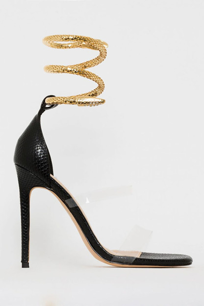 Light Gold Snake Ankle Transparent Strap Stiletto Sandals-Hayhty.All Rights Reserved.