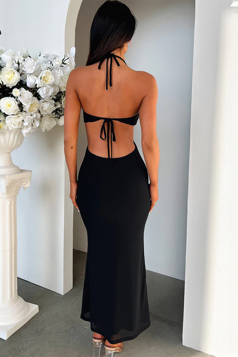 Ruffled Bodycon Open Back Halter Maxi Dresses-White-Hayhty.All Rights Reserved.