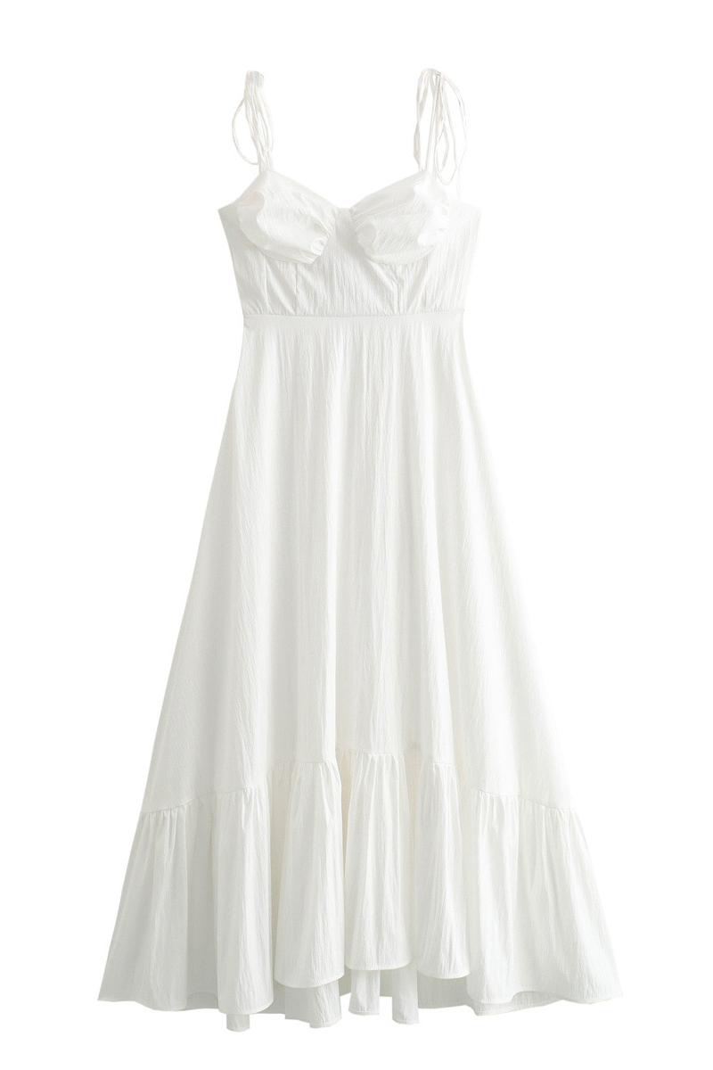 Tie Up Shoulder Straps Solid Color A-Line Flowy Maxi Dresses-White-Hayhty.All Rights Reserved.