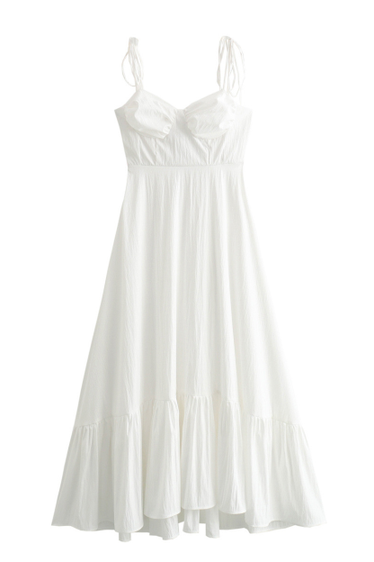 Tie Up Shoulder Straps Solid Color A-Line Flowy Maxi Dresses-White-Hayhty.All Rights Reserved.