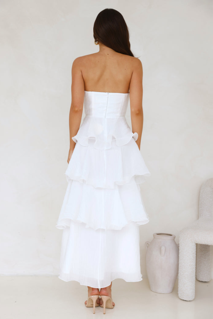 Strapless A-Line Layered Ruffled Hem Maxi Dresses-White-Hayhty.All Rights Reserved.