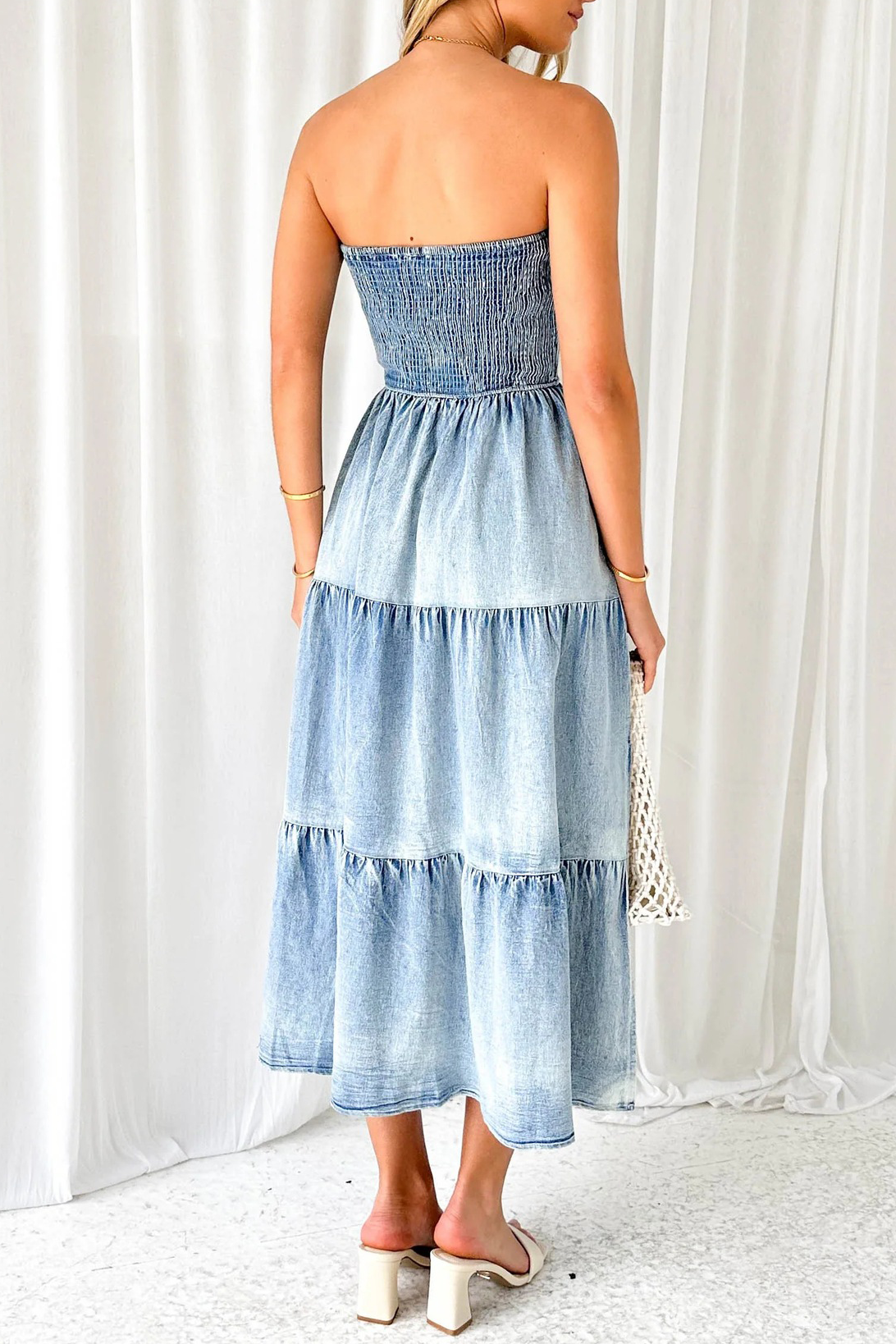 Boat Neck A-Line Side Slit Denim Distressed Midi Tube Dresses-Blue-Hayhty.All Rights Reserved.