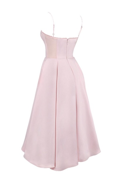 Elegant Cinch Waist Party Bridesmaid Tulle Layered Midi Slip Dresses-Pink-Hayhty.All Rights Reserved.
