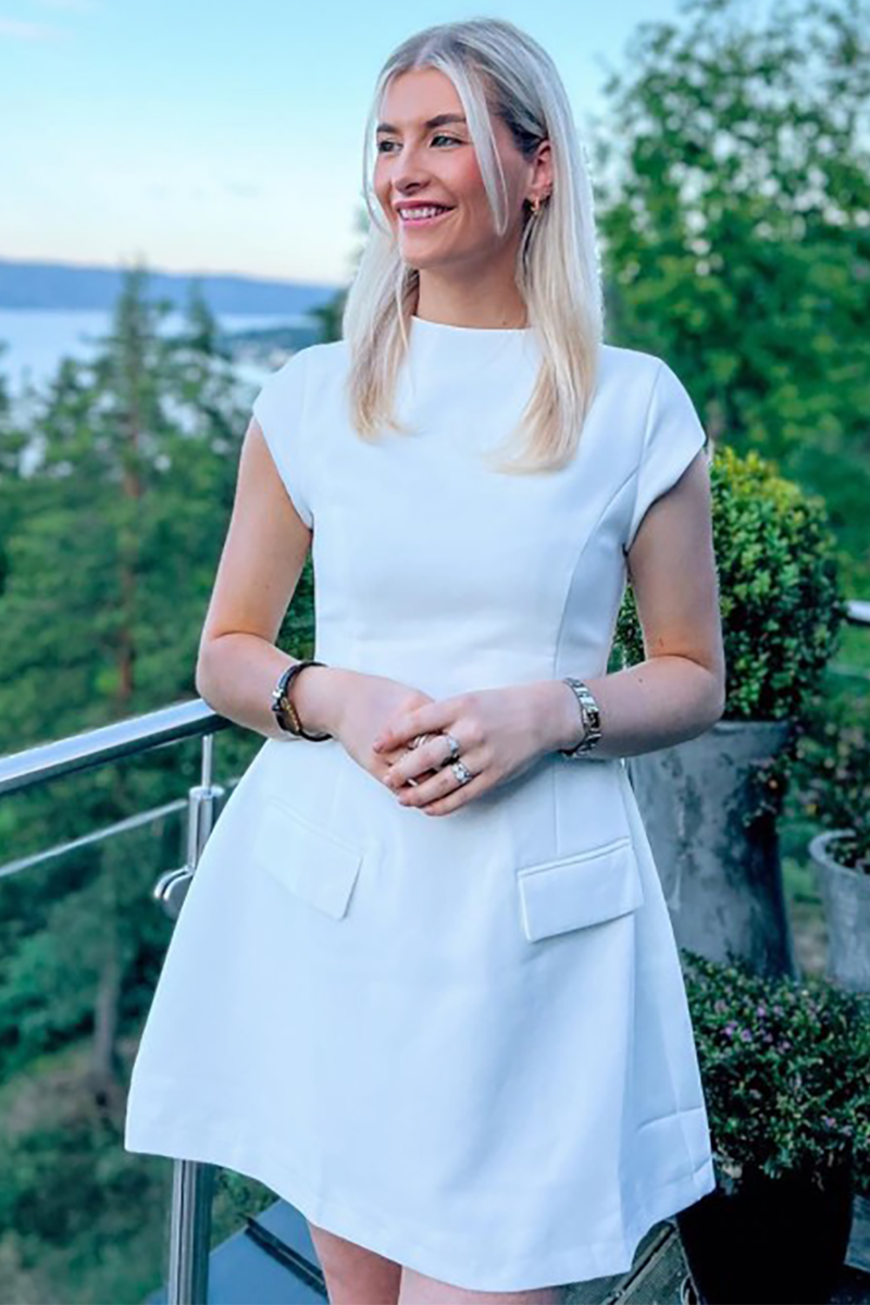 Round Neck Short Sleeve A-Line Solid Color Mini Dresses-White-Hayhty.All Rights Reserved.